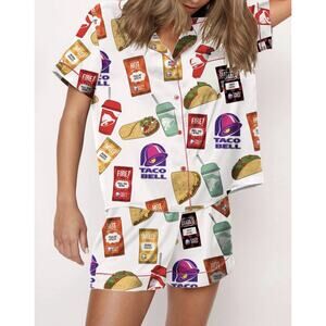SheShow Taco Bell Fast Food Print Pajama Set Women’s 2-Piece Size Large NEW